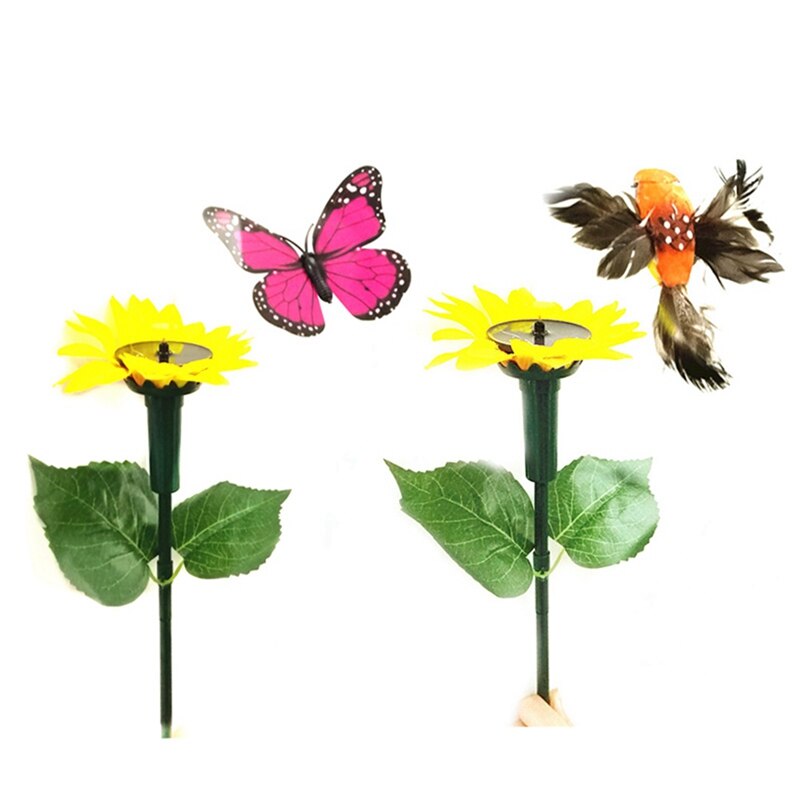 Op zonne-energie werkende vliegende, dansende, fladderende zonnebloemvlinders, kolibrie-tuindecoratie voor tuindecoratie op binnenplaatsen