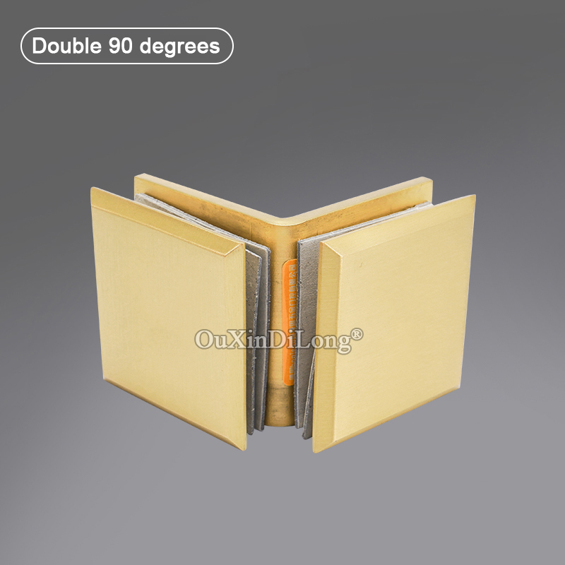 2PCS Brushed Gold Frameless Shower Brass Door Clamps 0/90 Degree Hinge Glass Clip Door Fittings Door Clamp Brackets GF390
