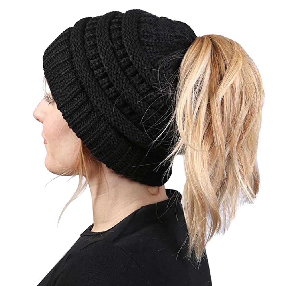 Bonnet queue de cheval pour femme, bonnet tricoté, doux et salissant, tête de mort, extensible, , hiver, accessoires