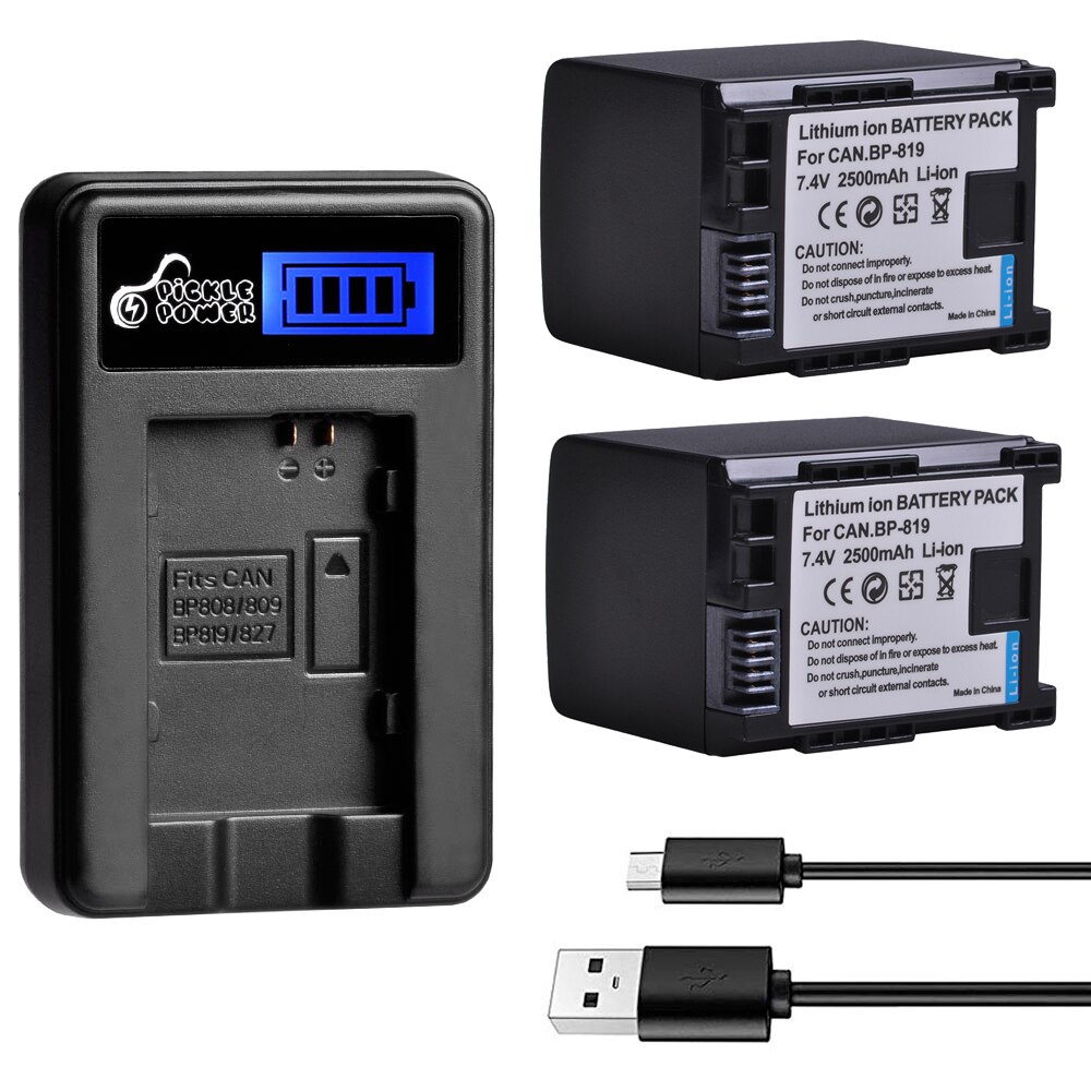 2500mAh 7.4V BP-819 BP 819 BP819 Battery for Canon BP-808 809 819 827 HF200 HF20 HG21 HG20 FS200 FS21 HFM41 HFM400 FS300 FS100.: 2 Battery 1 Charger