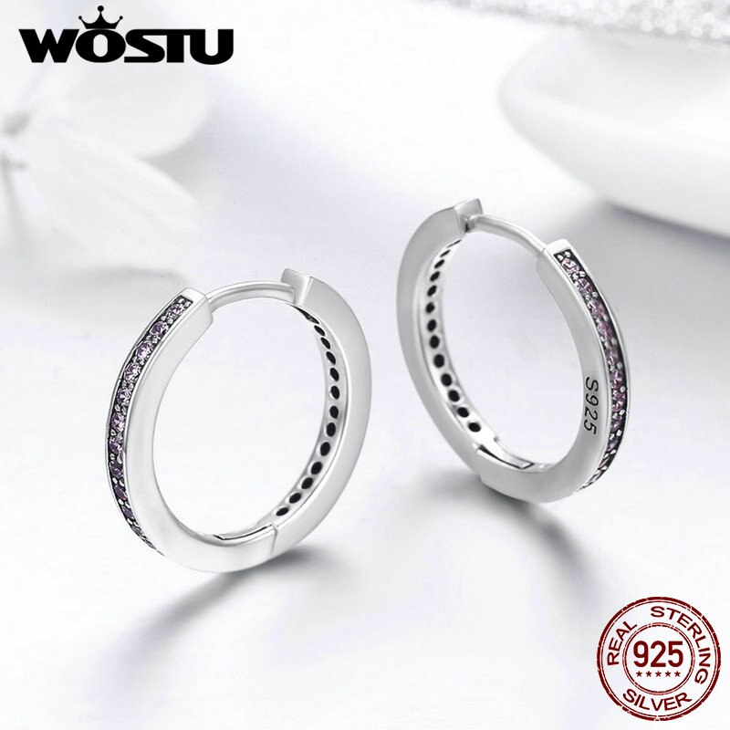 Wostu 100% 925 Sterling Zilveren 4 Kleuren Eenvoudige Goud Kleur Clear Cz Vrouwelijke Stud Oorbellen Voor Vrouwen Mode sieraden