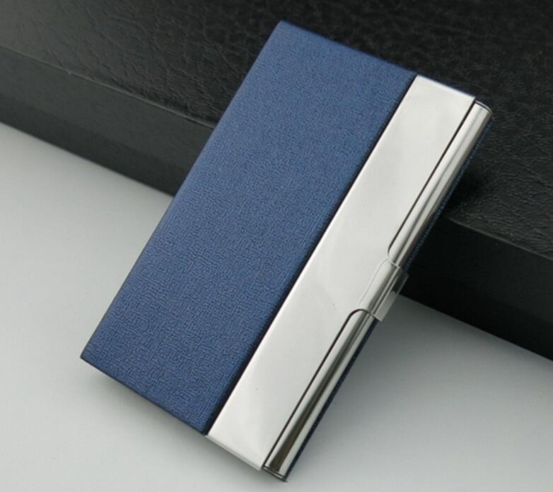 Aluminum PU Leather Business Credit Card Holder For Women Men Steel Portable ID Name Card Bank Male Cardholder: Blue