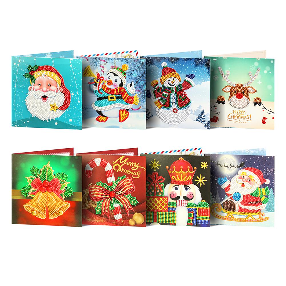 5D Diy Speciale Vormige Diamant Schilderen Kaart Kerst Xmas Verjaardag Festival Card Kerstman Ansichtkaarten 4/8 /12 Pcs: 8pcs Xmas 05