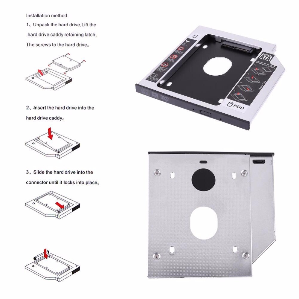 9mm/9.5mm sata till sata 2nd hdd caddie ssd-fodral hårddiskhölje för bärbar dator cd-rom diskhållare adapter