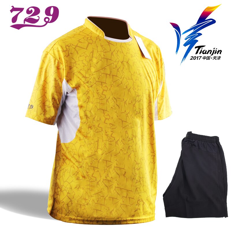 Ropa Deportiva de tenis de mesa para hombre y mujer, camisetas de entrenamiento de manga corta, pantalones cortos, 729