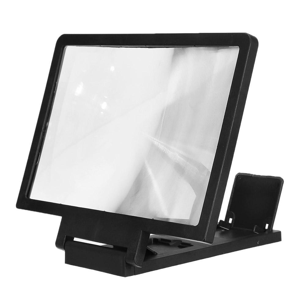 Lupa de pantalla de teléfono móvil 3D soporte de amplificación película portátil plegable soporte de escritorio soporte de teléfono inteligente de cristal: Black