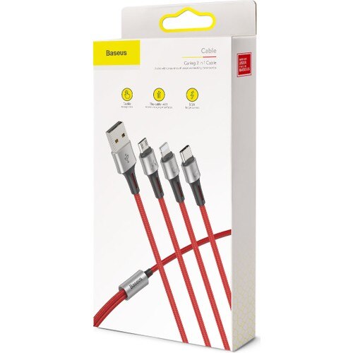 Cable cargador y multidatos Baseus Caring Touch Series 3 en 1-Rojo