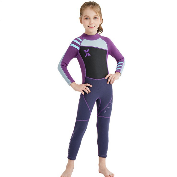 children diving suit 2,5mm neoprene wetsuit kids girls keep warm einteiliges long sleeve uv protection swimwear wetsuits: Purple / XXL