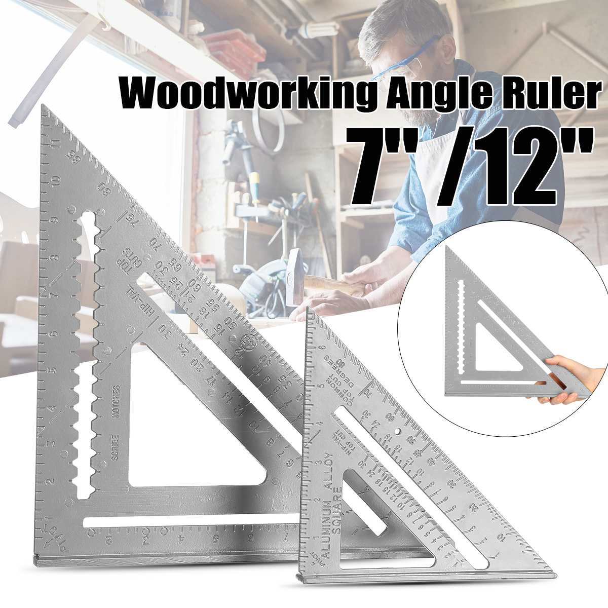 12/7 inch Metric Aluminum Alloy Triangle Angle Ruler Protractor 30cm Quick Read Square Layout Gauge Woodworking Measurement Tool