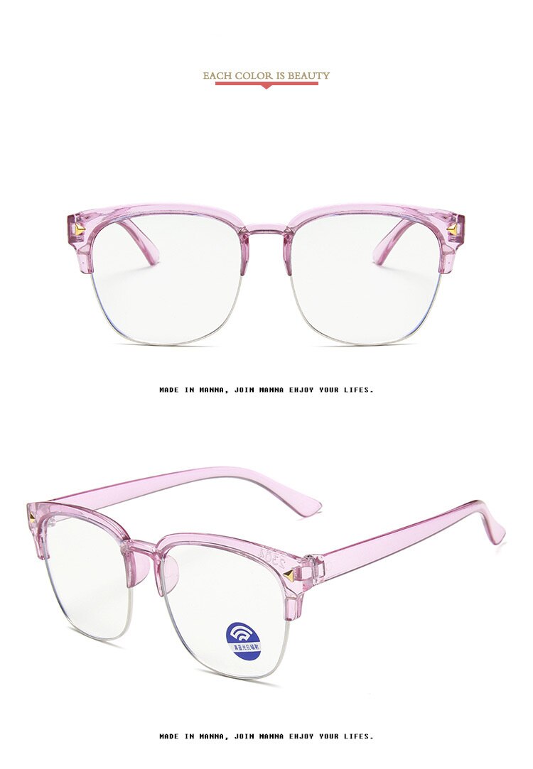 Montura de gafas Retro cuadrada transparente Anti-azul claro para niños, lentes transparentes semi-sin montura, gafas con remaches para niños: TR Purple