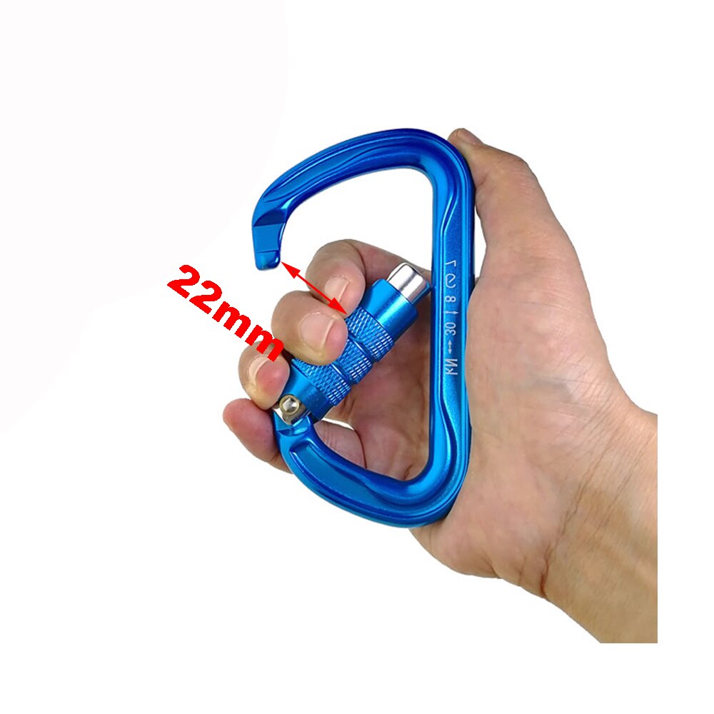 30KN Rock Climbing Auto Locking Carabiner Blue D-shaped Master karabiner Hook For Climbing Caving Mountaineering Arborist Tree
