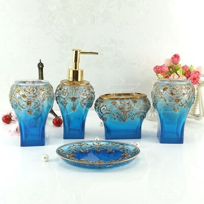 Beautiful butterfly floral 5PCS Resin Bathroom Accessories Set Soap Dispenser/Toothbrush Holder/Tumbler/Soap Dish white