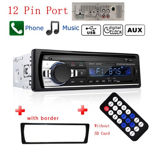 Hikity-Autoradio stéréo, Bluetooth, récepteur, MP3, USB JSD-520, SD, entrée auxiliaire, 1 din, lecteur multimédia, pour voiture: 12 Pin Car Radio
