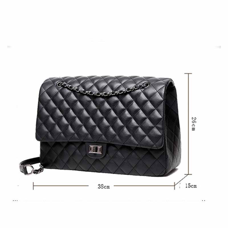 Grote Handtas Keten Flap Travel Satchel Grote Capaciteit Pu Leer Voor Vrouwen Portemonnee Zwarte Gewatteerde Schouder Crossbody Tas