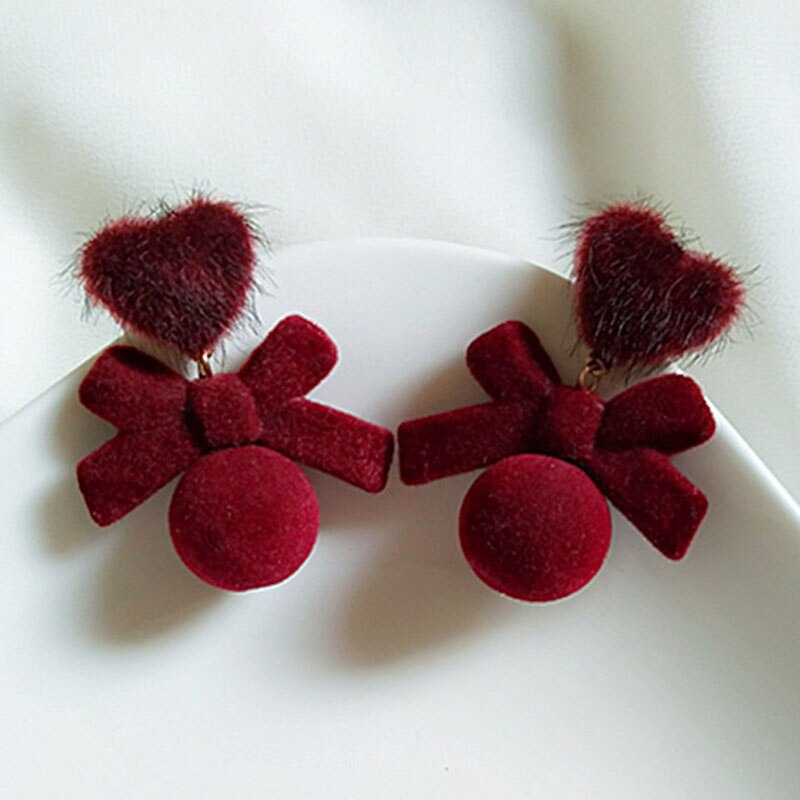 Boucles d&#39;oreilles en forme de cloche pour femmes, bijoux à nœud rouge, en forme de cœur, perle, boule, tendance, fête de mariage, noël, pour filles: Red Earrings 4