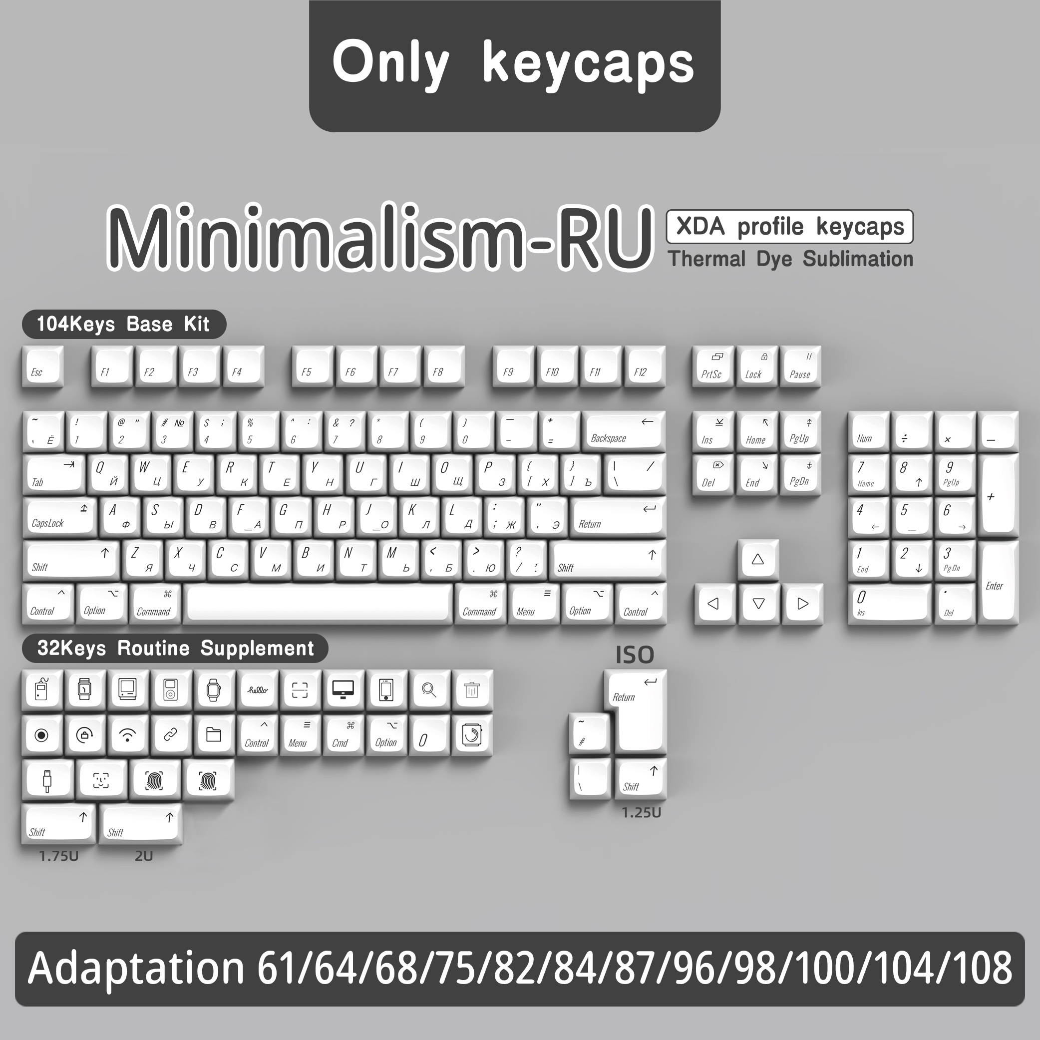 Teclas PBT de perfil XDA para Apple ISO MAC, teclas brasileñas coreanas, japonesas, rusas, españoles y francesas para teclado mecánico GK61: Oro / INTERRUPTOR NEGRO