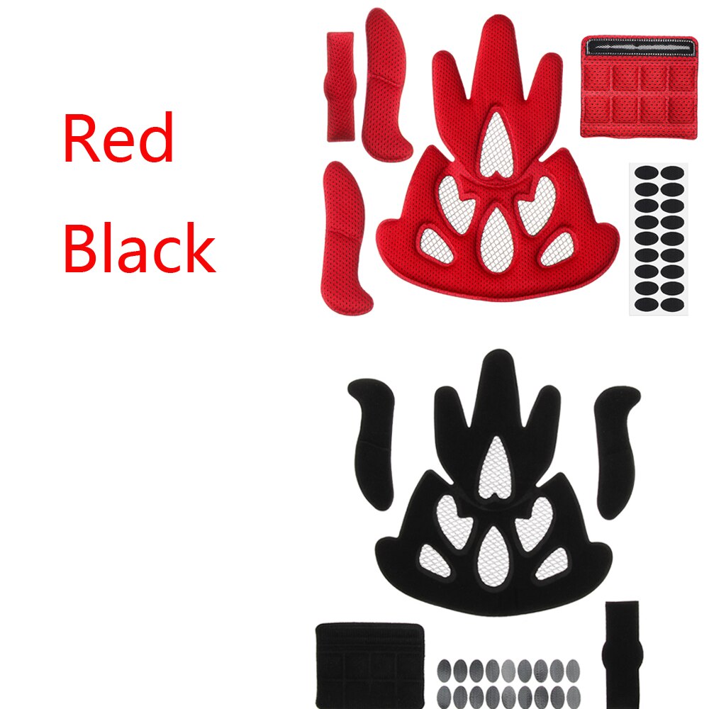 1/2 sett universal motorsykkel sykkel hjelm erstatning skum pads sett med insekt nett indre polstring kit svamp forseglet pad: Rød og svart