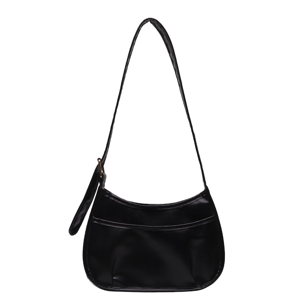 Vintage damentasche, einfarbige umhängetasche aus pu-leder, damenhandtasche, schultertasche für damen: Schwarz