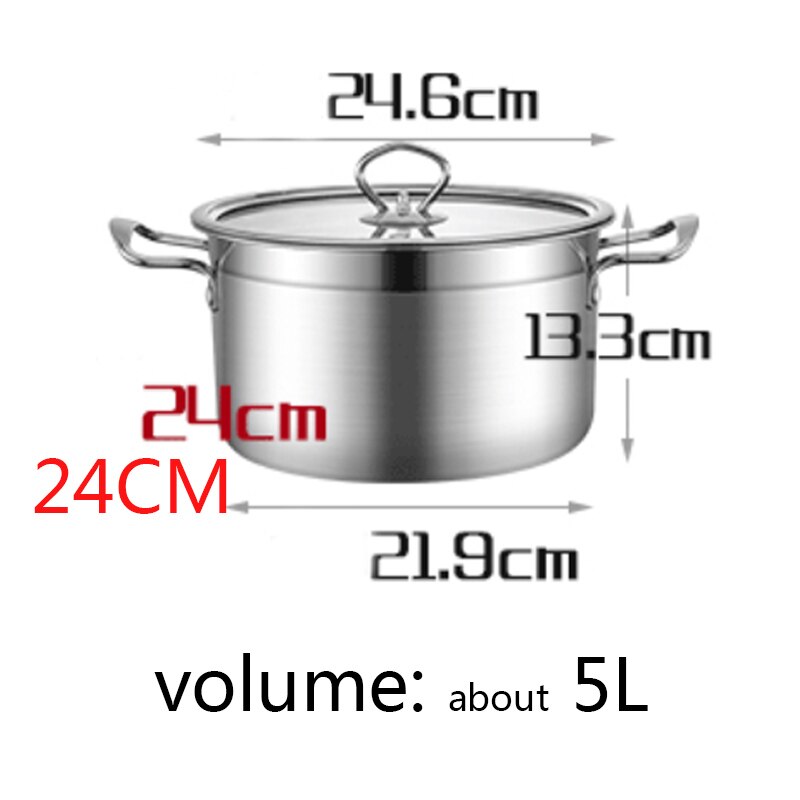 1 stk rustfrit stål dobbeltbund gryde suppe gryde ikke-magnetisk gryde multi-purpose køkkengrej non-stick gryde: B -24cm 4.5l
