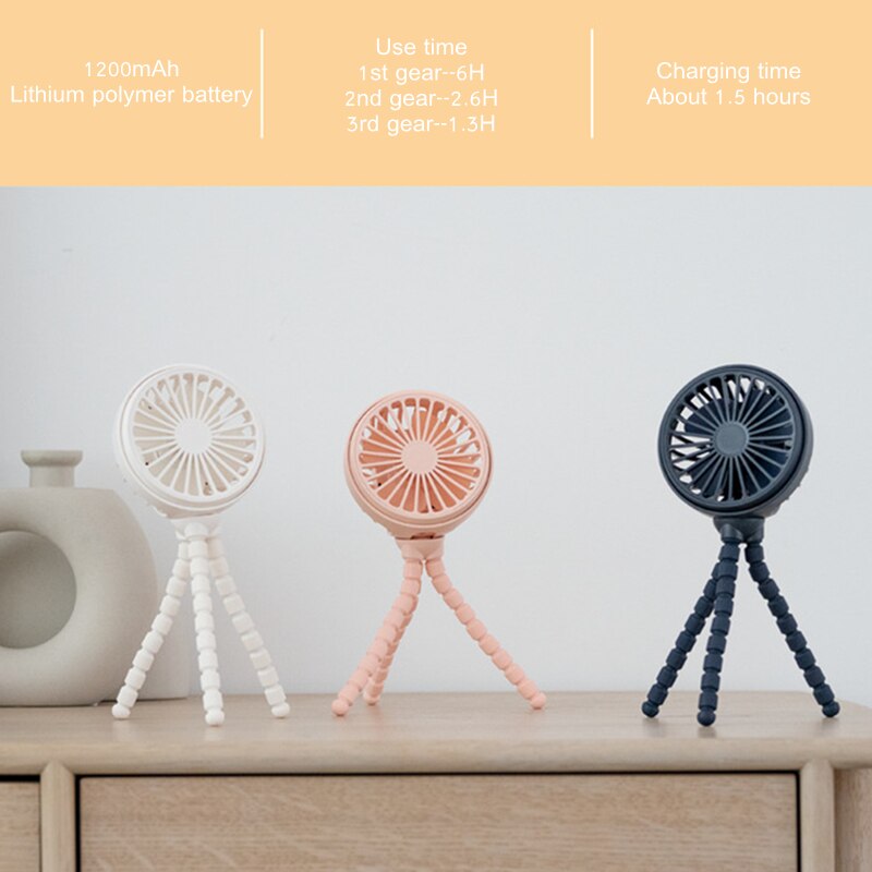 Mini Portbale Outdoor Reizen Handheld Ail Koeling Fans 1200Mah Batterij Oplaadbare 3 Speed Verstelbare Kinderwagen Opvouwbare Fan