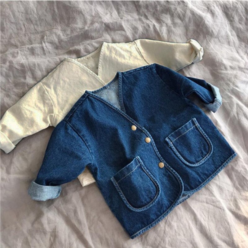 Neue Baby Jungen Und Mädchen Denim Jacke freundlicher Denim Mantel Frühjahr Und Herbst Herbst lässig Baby Mädchen Mantel freundlicher Jacke große Tasche 9M-3T