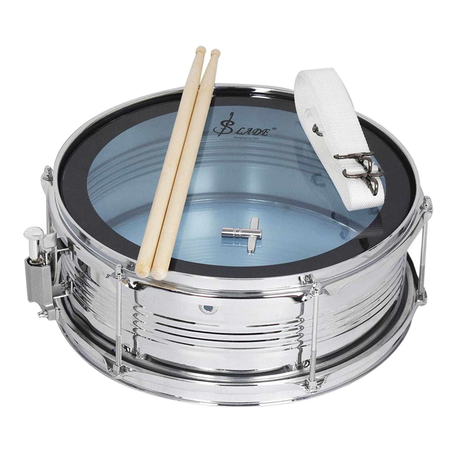 Snare Drum 14" Stailess Steel Chrome Percussion W/ Drumsticks with Bag