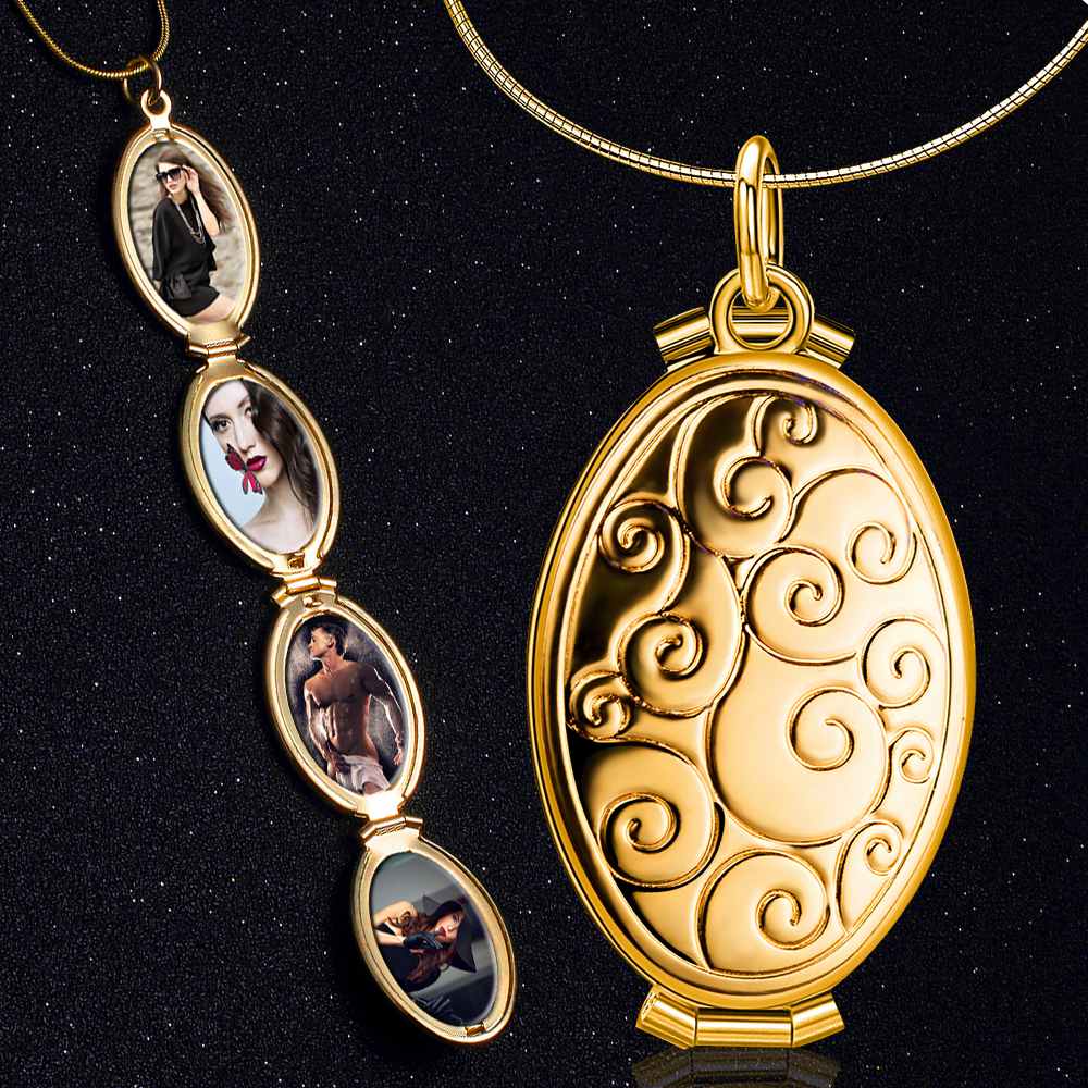 Gold/Silver Color Women Memory Photo Frame Case Jewelry Big Box Necklace & Pendant for Ladies Girls Bijoux Chain