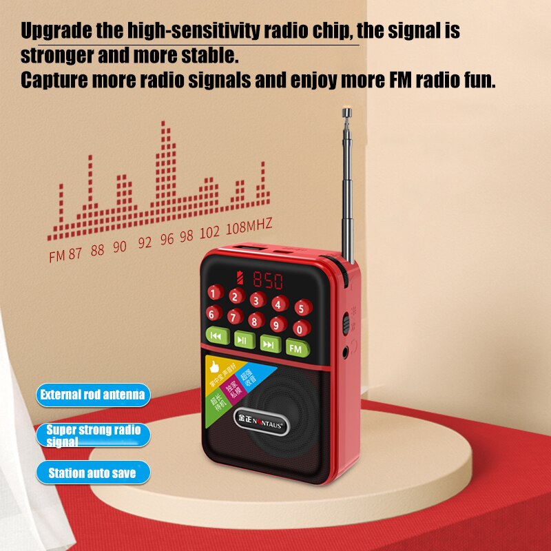 Draagbare Fm Radio Mini Luidspreker Stereo Muziekspeler Met Led Display Ondersteuning Usb Tf Card Hoofdtelefoon Spelen Oplaadbare