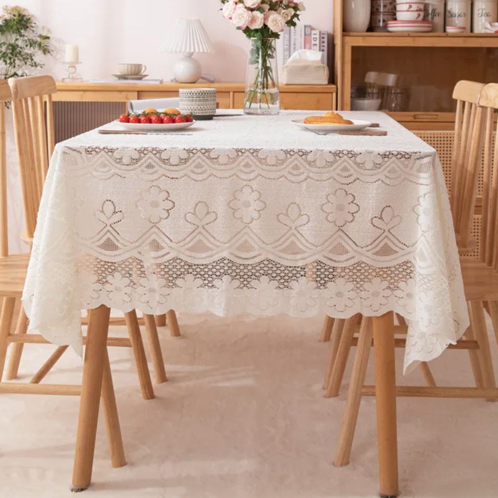 Elegancki Antyczny Koronkowy Ażurowy Obrus Haftowany Kwiatowy Europejski Pokrowiec na Stół Biały Uniwersalny Ślubny Obrus Bankietowy