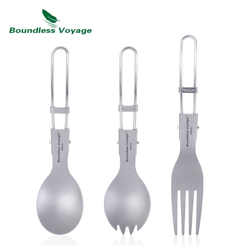 Grenzeloze Voyage Camping Servies Titanium Bestek Vouwen Lepel Vork Spork Eetstokjes Outdoor Picknick Draagbare Bestek Set: spoon spork fork