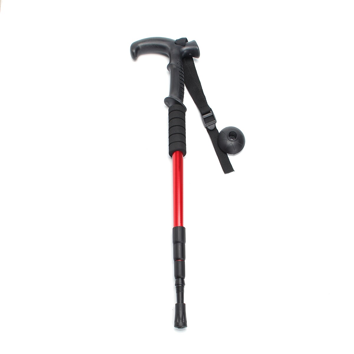 T-handle Walking Stick Telescopic Baton Hiking Trekking Poles Folding Cane Crutches Old Man Non Slip Rubber Cane: Red