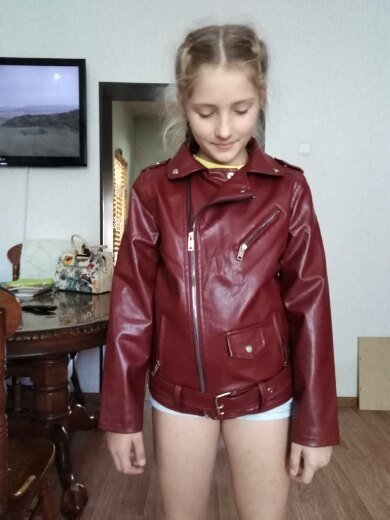 Girls Jackets 4-13 Years Old Leather Jacket PU Coat Long Sleeve Zip Belt Locomotive Leather Jacket Spring Autumn Versatile: wine red / 120