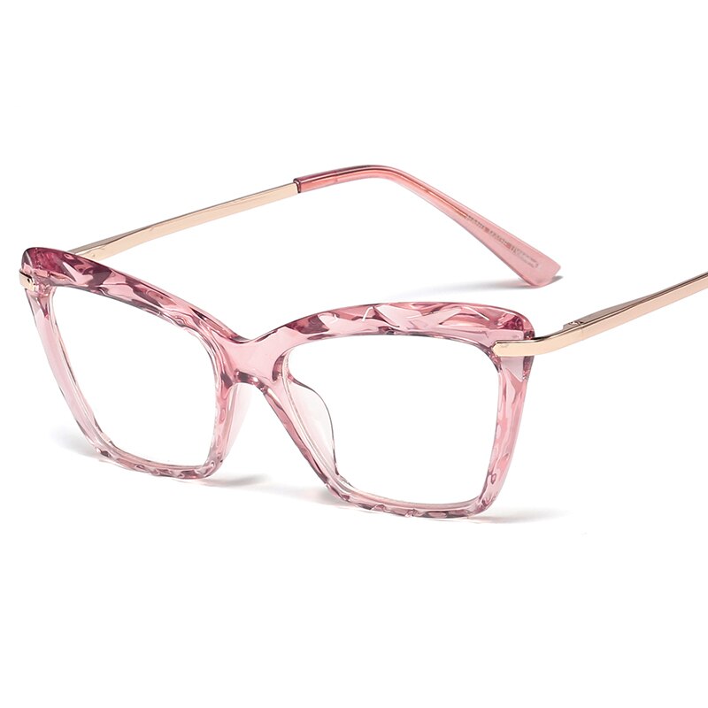 Classic Vintage Crystal Brilmontuur Vrouwen Vierkante Metalen Transparante Computer Brillen Optische Vrouwen Brillen Frames: Pink