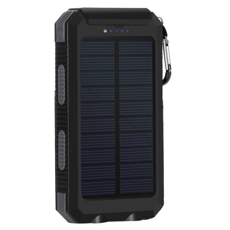 Solar powerbank echt 20000 mah dubbele usb externe waterdichte polymeer oplader buitenlamp power ferisi: Zwart