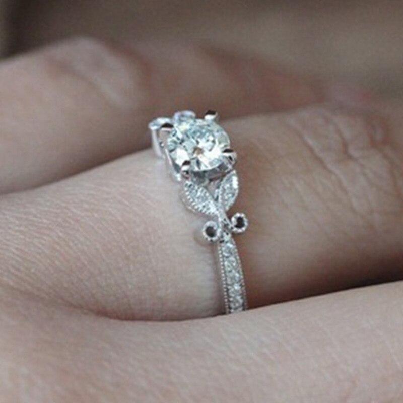Milangirl Kristall Y Frauen Blatt Engagement Ringe Zirkon Kubische Anmutig Mädchen Weiß En Ring