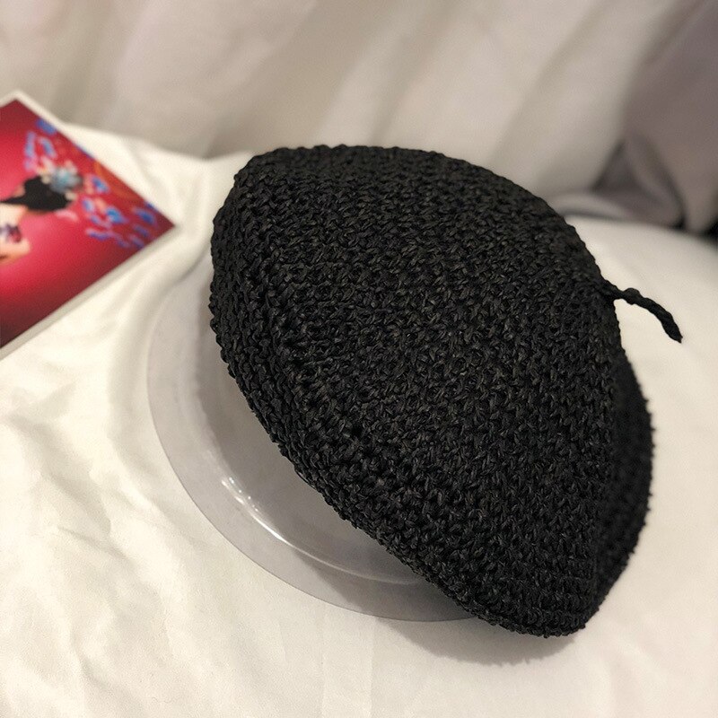 Adjustable Weave Beret Straw Hats For Women Summer Breathable Travel Beach Sun Hat Casual Artist Caps Chapeau Femm: 001
