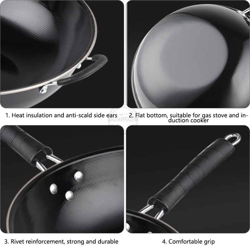 Kitchen Iron Cookeware Chinese Woks Traditionl Handmade Wok Non-coating Cooking Pot Enamel wok Pot Enamel wok Skillet