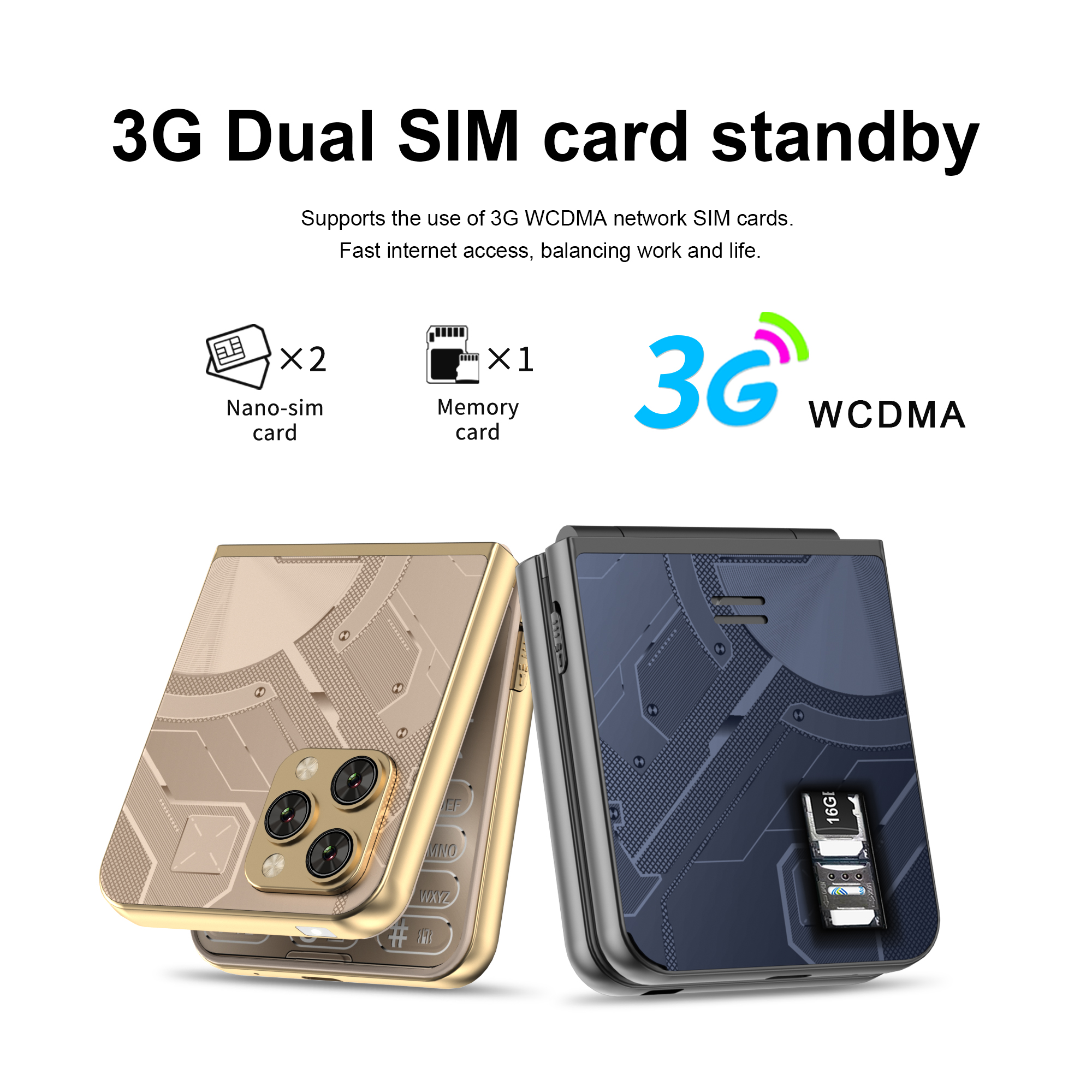 SERVO Flilo9 Składany Telefon Komórkowy Sieć 3G podwójny SIM czekaj Odtwarzacz MP4 Latarka radio FM Wyświetlacz 2.6" Składany Telefon Komórkowy Typ-C