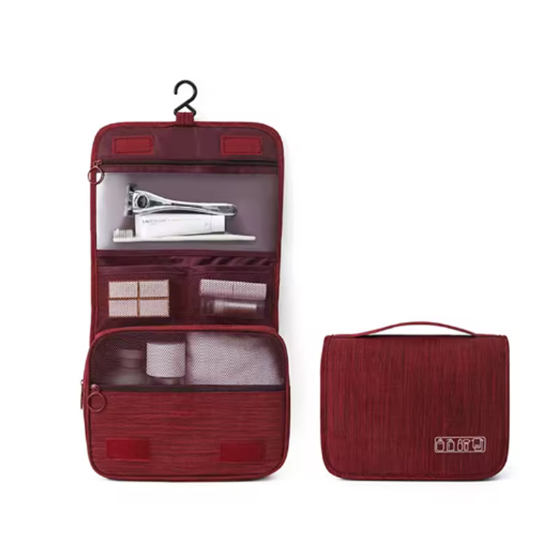 Neceser grande de viaje colgante para hombre y mujer, neceser de maquillaje necesario, estuches de tocador de belleza, organizador, almacenamiento de accesorios, bolsa de lavado: Borgoña