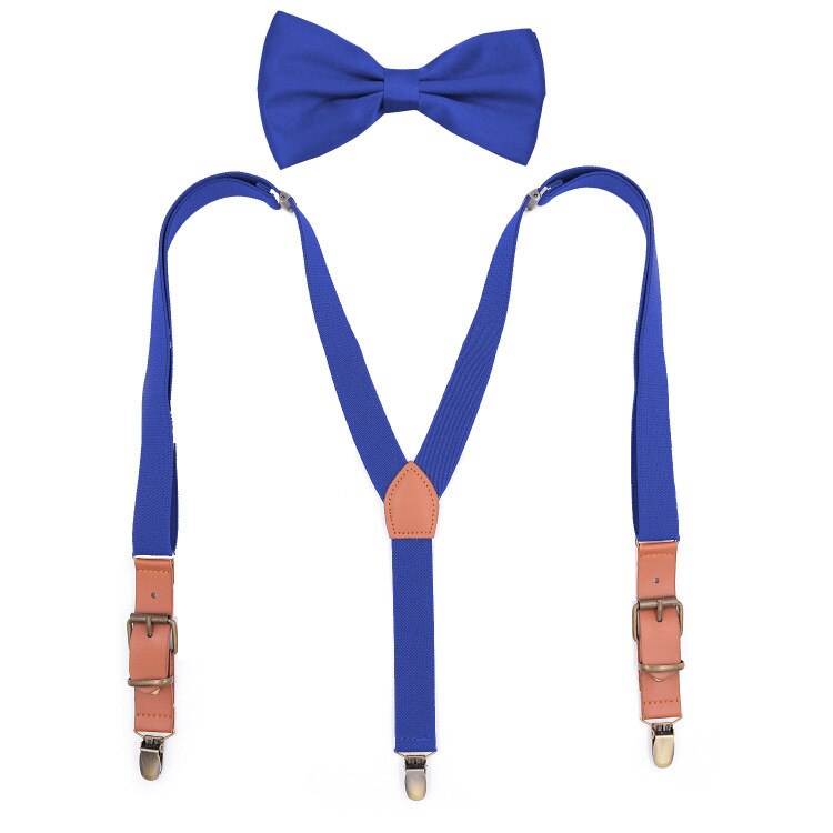 Ensemble de bretelles en cuir PU unisexe, Vintage, avec nœud papillon, ajustable, accessoires pour pantalons: blue