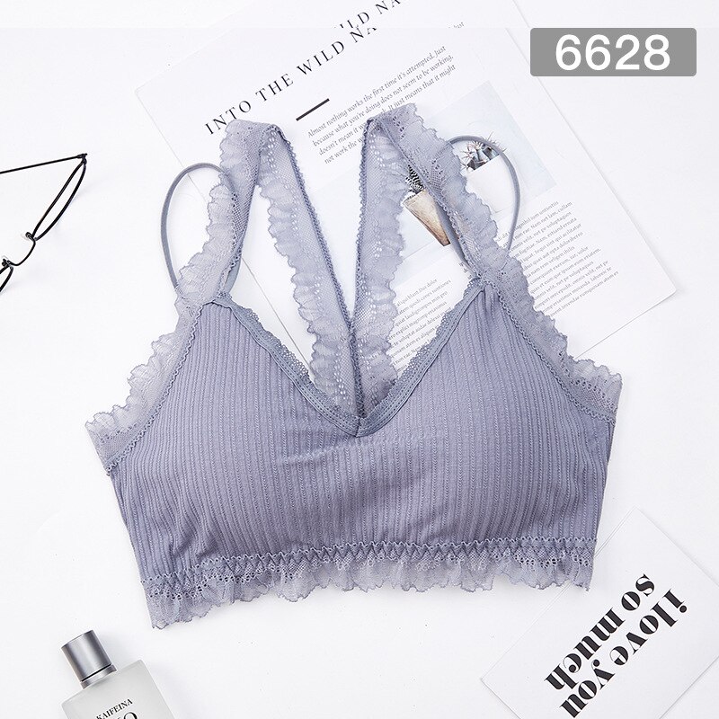 Seamless Tube Top Lace Bra Women Sexy Crop Top Lingerie Bralette Wire Free Bra Female Wrap Top: Gray-blue