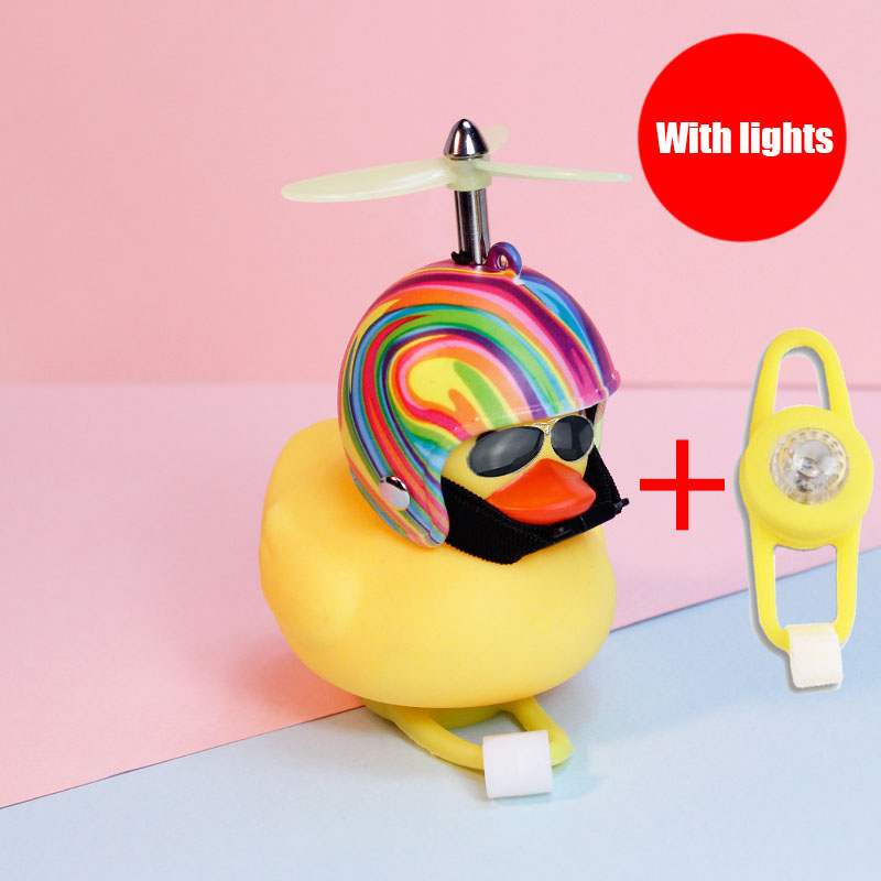 Droga Mtb kaczka dzwonek rowerowy rower kaczka guma z kaskiem Ducky z kaskiem kaczka ładny silnik wiatrowy w samochodzie akcesoria rowerowe: Rainbow light