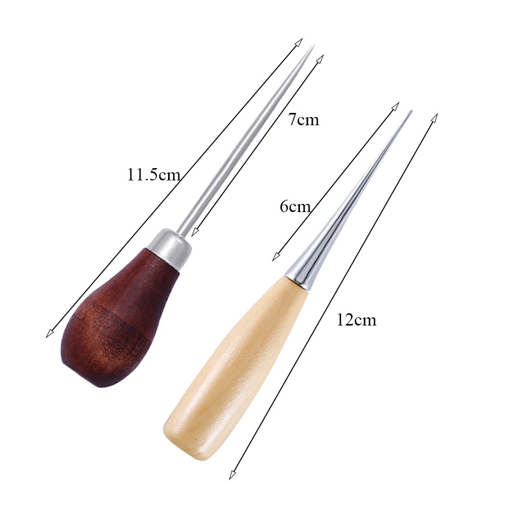 Wooden Handle Awls DIY Punching Leather Tent Sewing Awl Pin Punch Hole Shoes Repair Tool Hand Stitcher Leather Craft Needles