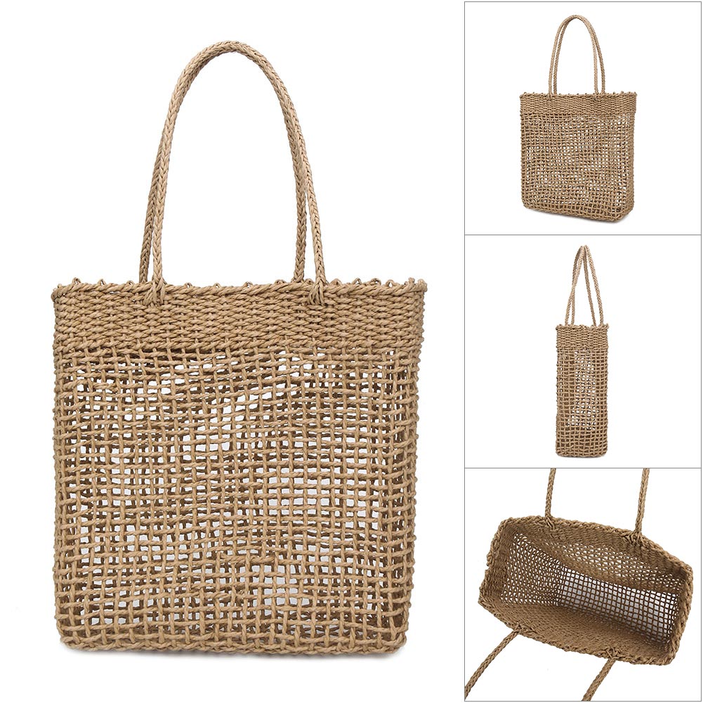 Women Handbag Hollow Handmade Straw Woven Tote Large Capacity Summer Beach Shoulder Bag Party O66