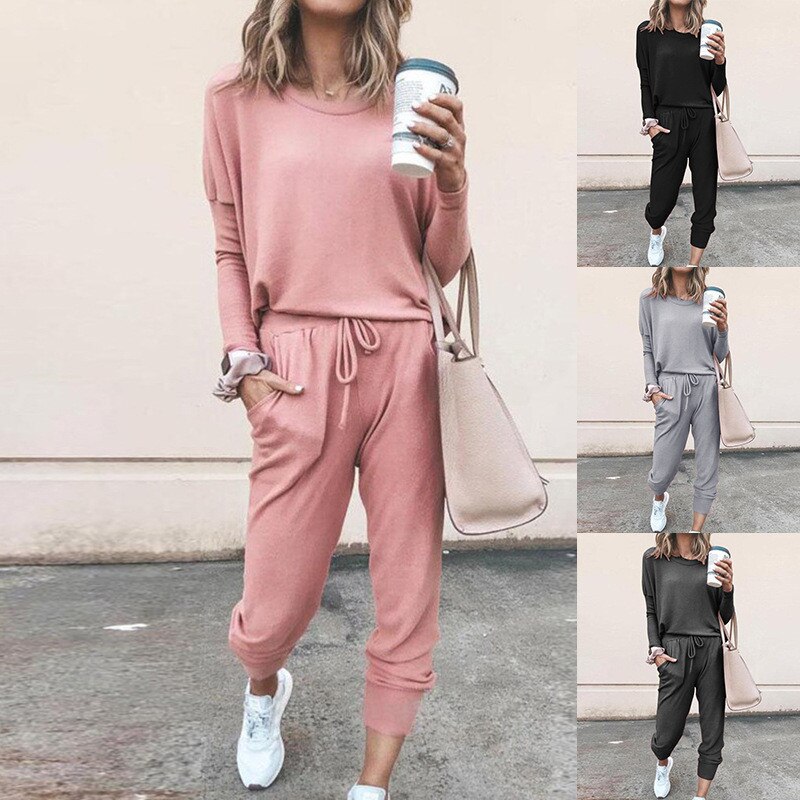 Herbst 2 Peice Set Frauen Elegante Hosen Sets Weibliche Casual Outfits Jogger Set Koreanische Sport Anzug Schwarz Baumwolle Trainingsanzüge