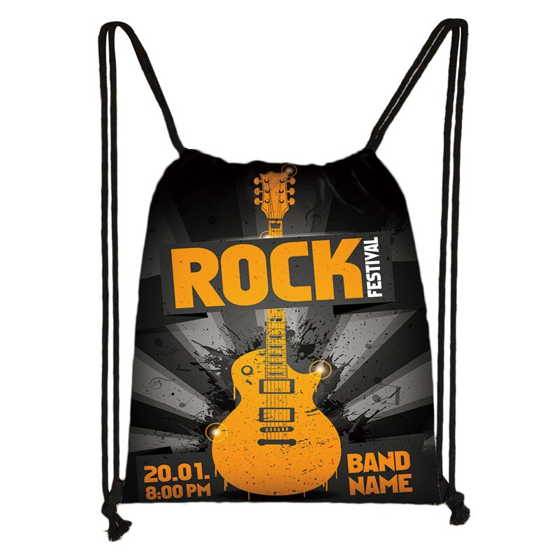 Music Guitar Drawstring Bag Women Musical Canvas Backpack Portable Storage Bags Girls Mini Bookbag womans travel bag