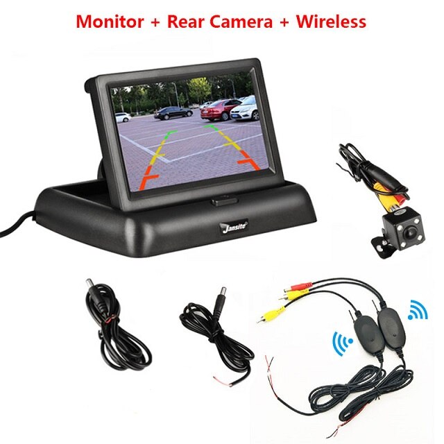 Jansite 4.3 inch HD car monitor Wireless parking assist system Reverse image Folding Sedan RV 12V REAR VIEW: Wireless Option