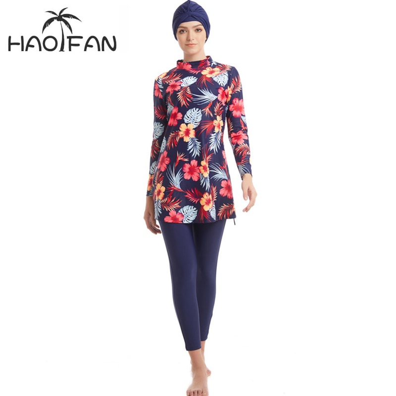 Haofan plus size muslimsk badetøj burkinis kvinder badedragt langærmet hijab beskeden stil muslimah tøj islamisk badetøj