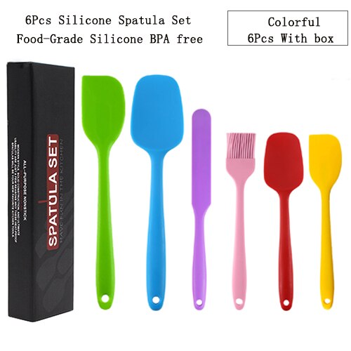 Kitchen Spatula Set BPA Free Silicone Scrapers Spoon Non-Stick Silica Cake BBQ Heat Resistant Cooking Utensils Baking Tools: 6pc Color Set