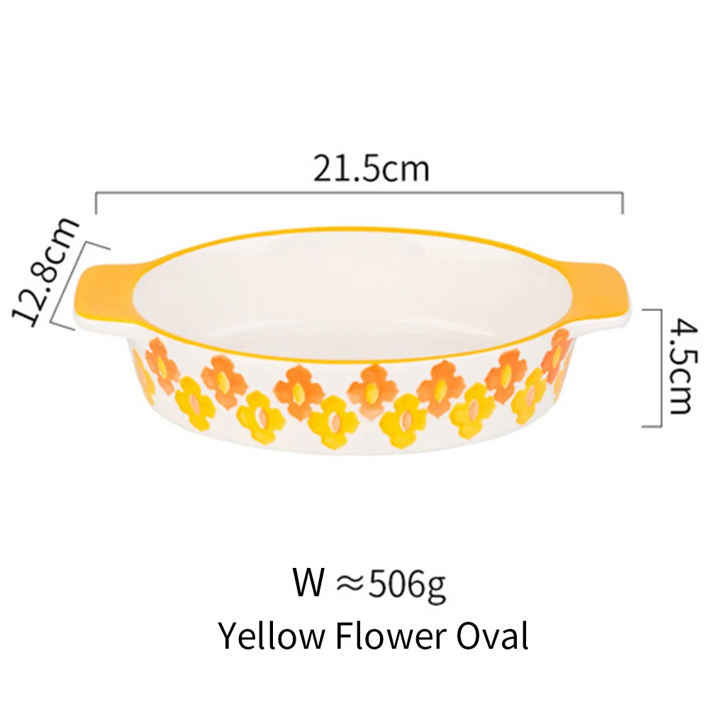 MDZF SWEETHOME Ceramic Baking Dish Roasting Lasagna Pan Rectangular Dish Bakeware Pan With Handle Oven Kitchen Baking Tool: Yellow oval
